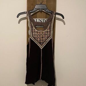 Free People Embroidered Tank Top - Black and Brown